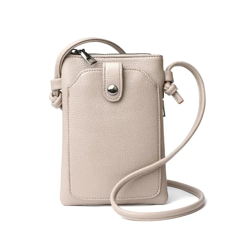 PU leather diagonal crossbody mini bag in beige with buckle and long strap