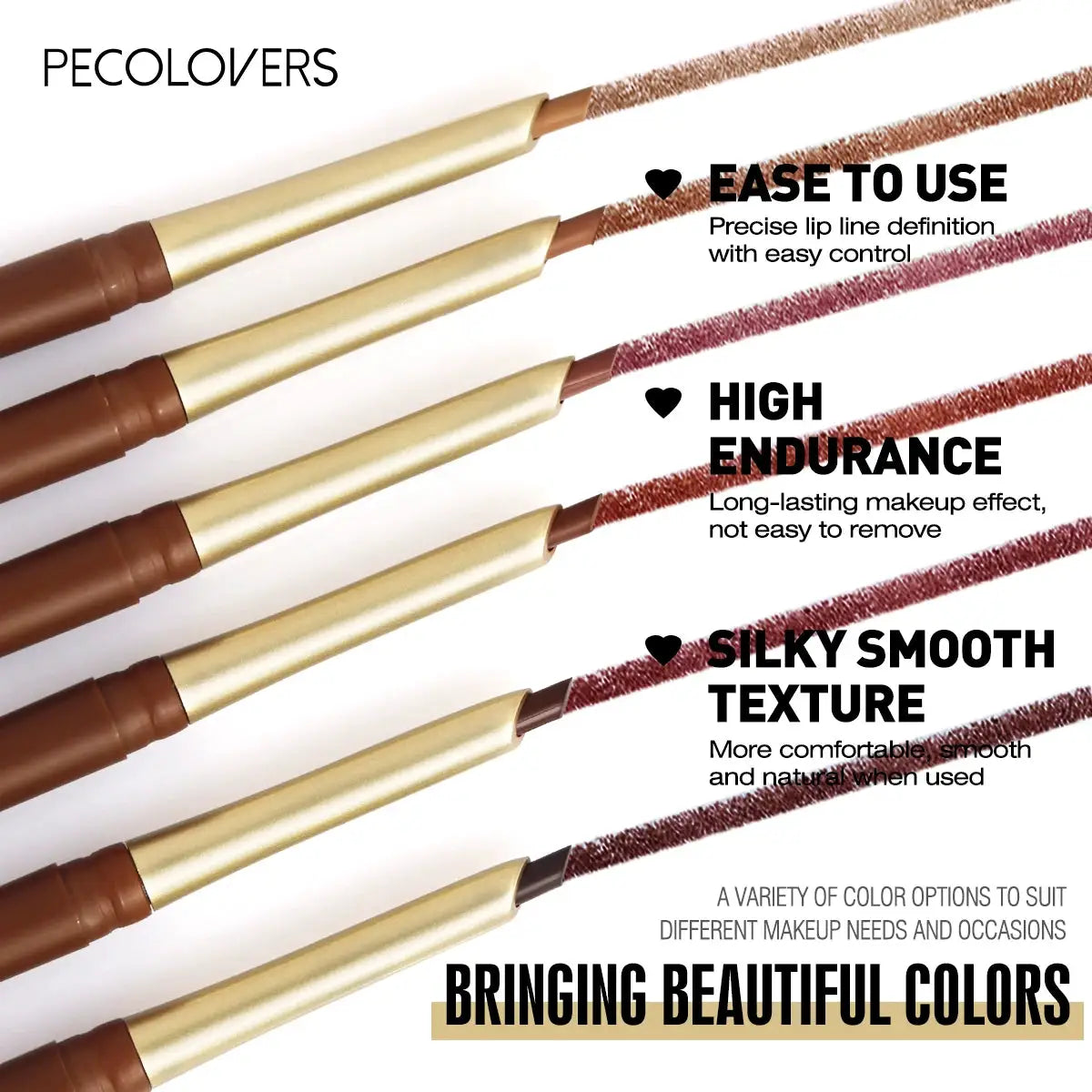 LuxLiner Matte Lip Liner Pencil Six Nude And Brown Shades Bevel Design For Precise Contour And Long Lasting Color