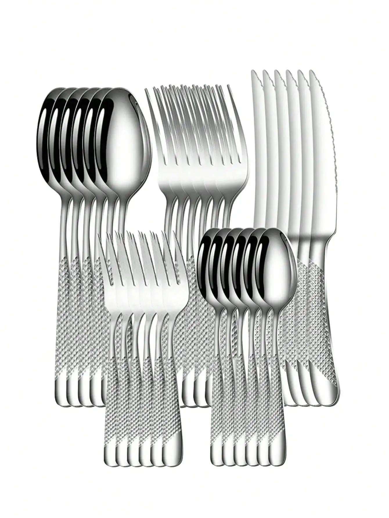Stainless Steel Silver Star Diamond Tableware Set 6 Or 30 Piece Knife Fork Spoon Dessert Fork