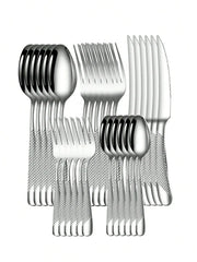 Stainless Steel Silver Star Diamond Tableware Set 6 Or 30 Piece Knife Fork Spoon Dessert Fork