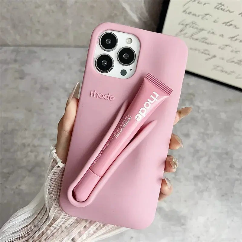 Lemontini Lip Gloss Silicone Phone Case For iPhone 11 Through 17 Pro Max Plus Air Makeup Inspired Lip Glaze