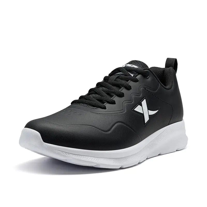 Xtep men's running sneaker, black upper with white sole and side logo