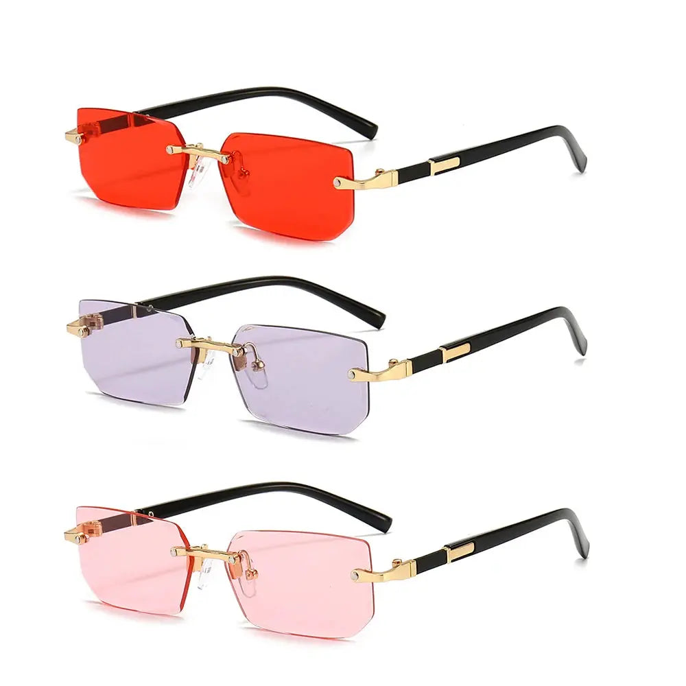 NovaVista Rimless Rectangle Sunglasses Unisex Lightweight Small Square Shades With Mirror Lenses For Summer Travel