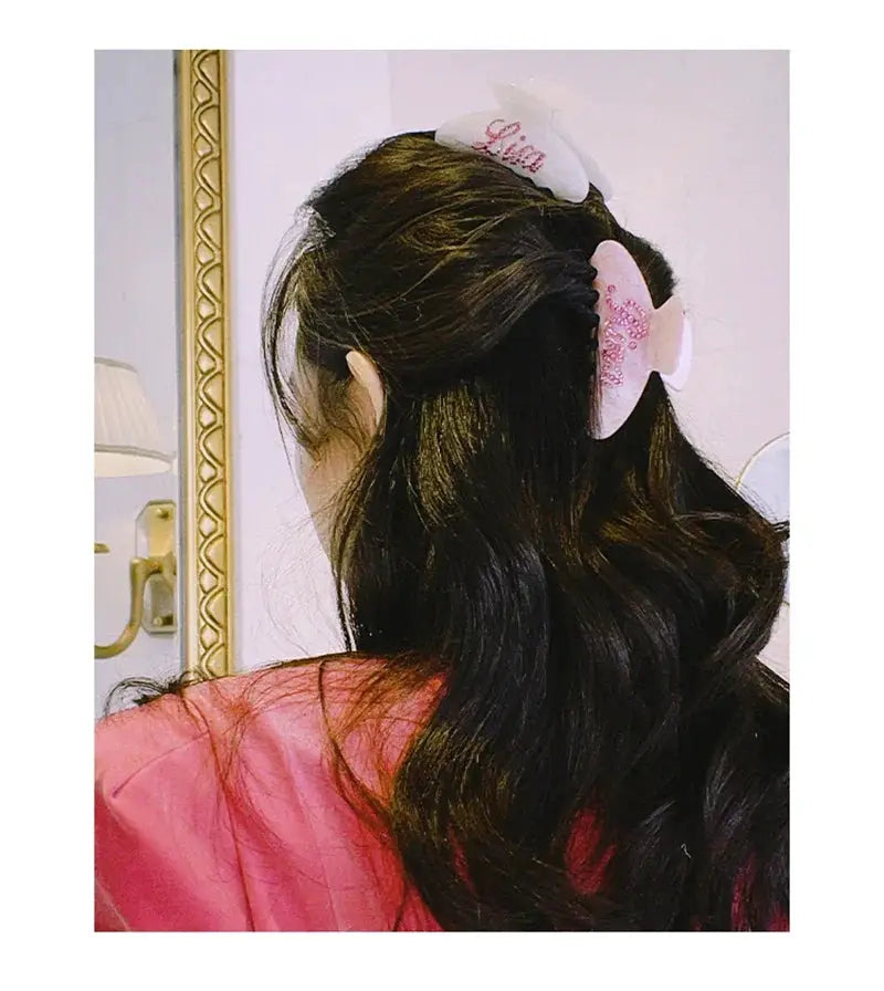 Custom Charm Hair Claw Barrette With Personalized Name Or Initials And Sparkling Double Sided Diamonds