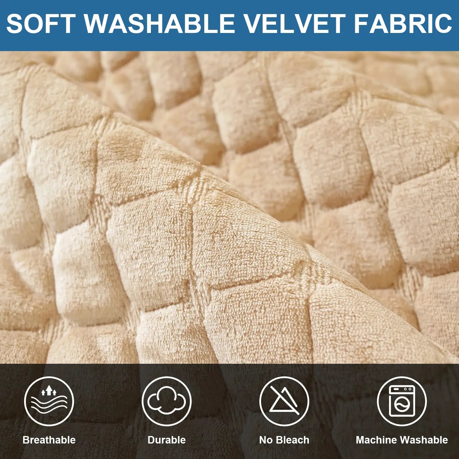 Sofa cover, beige plush velvet fabric, universal non-slip thickened design, Simples Market