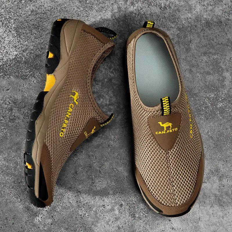 Men's brown mesh slip-on outdoor breathable loafers by Simples Market, pair