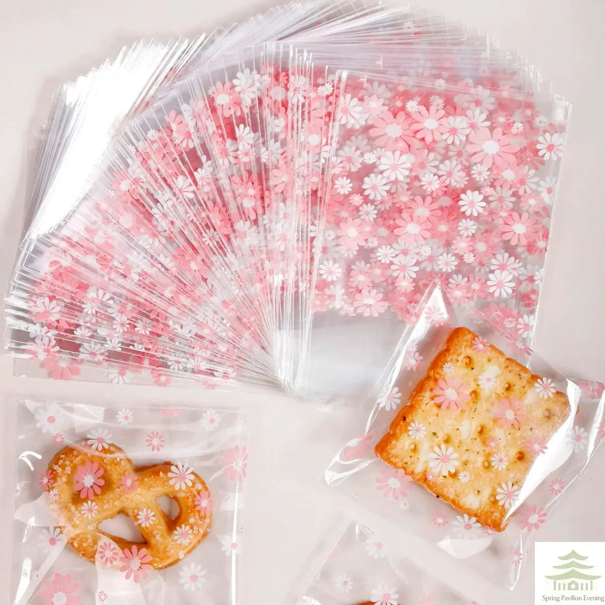 100 Pcs Flower Self Adhesive Plastic Packing Bags For Biscuits Candy Cookies Jewelry Gift Packaging 7x73cm