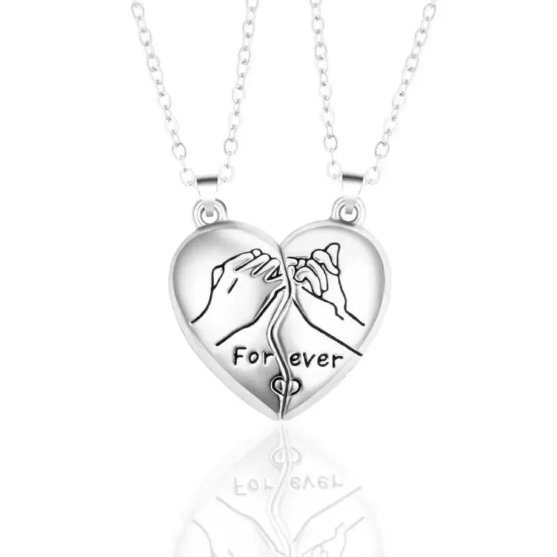 Couple Magnetic Heart Pendant Necklace Electrocardiogram Design Interlocking Hearts Valentines Gift