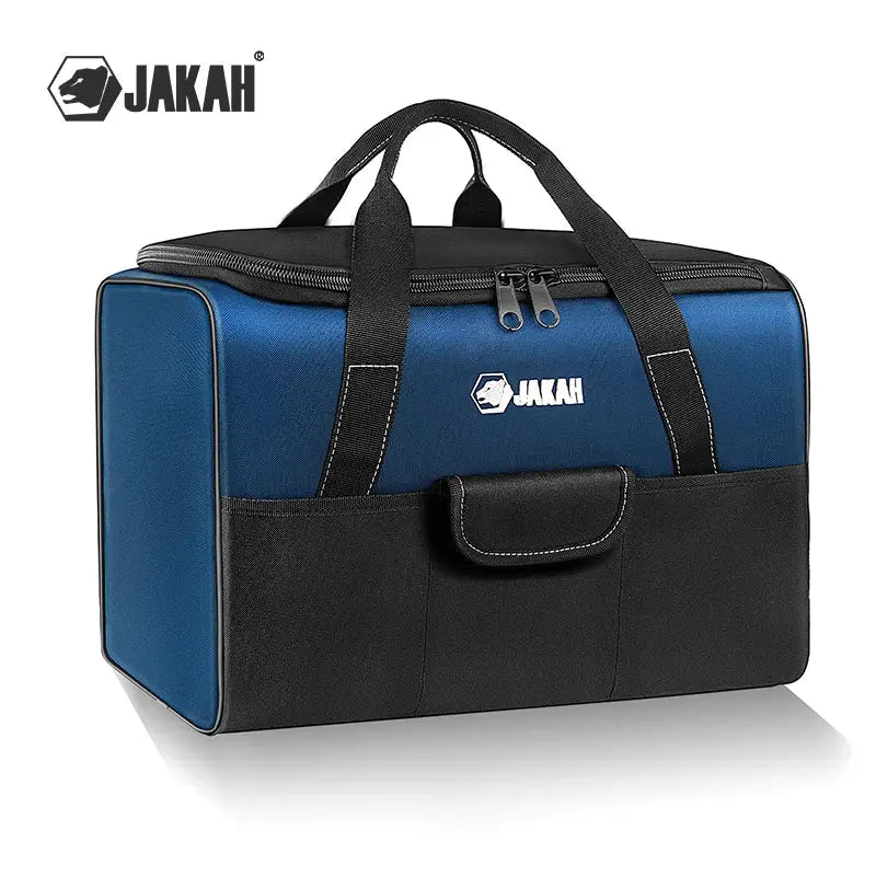 Heavy Duty Polyester Tool Bag JAKAH in blue and black with carrying handles and front pocket