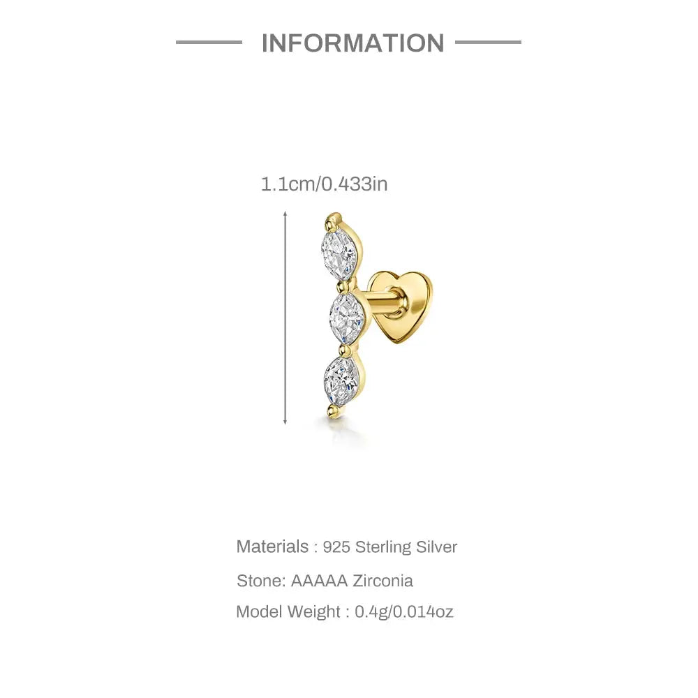 AIDE Heart Round Ball Flat Helix piercing earring from Simples Market; gold-tone 925 sterling silver with zircon stones