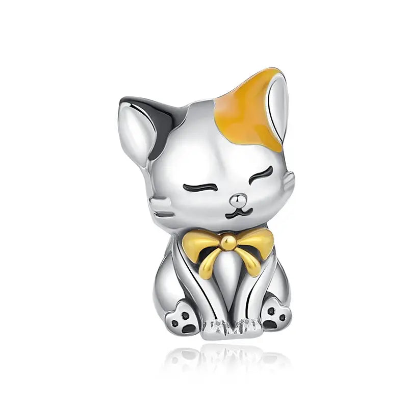925 Sterling Silver Paw Print Charm Beads for Dogs and Cats Jewelry Pendant Fit for Bracelets Necklaces DIY Projects