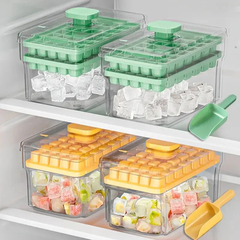 Ice Tray Set With Freezer Bin And Lid For 68 Ice Cubes Easy Press To Release Ice
