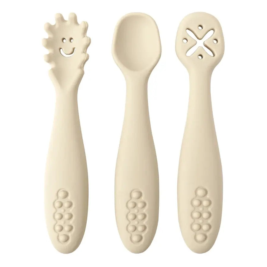 3 Piece Baby Learning Spoons Set Soft Silicone Utensils For Self Feeding Newborns And Toddlers