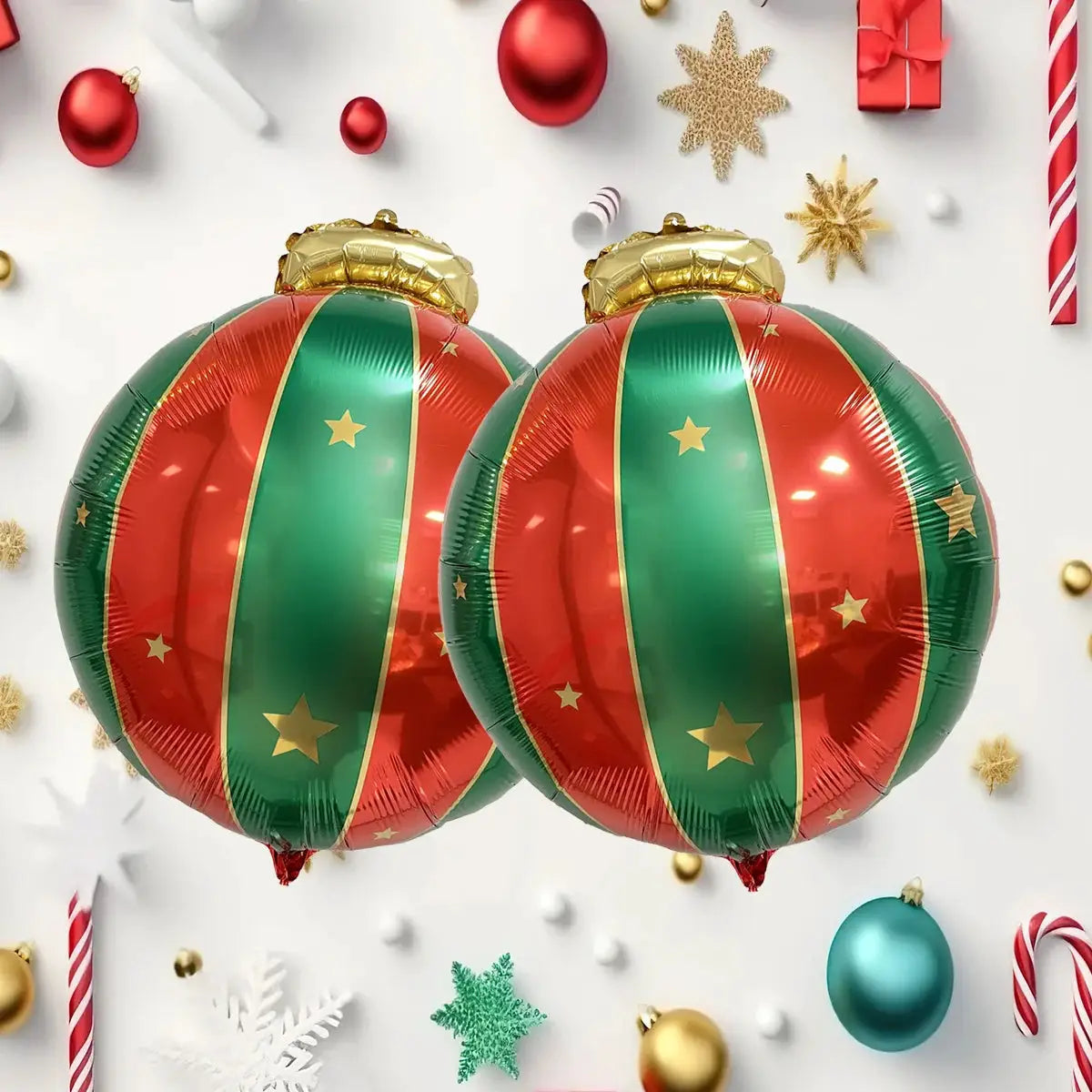 Red And Green Christmas Ball Foil Balloons 2 Pack Party Decorations For Home And Store