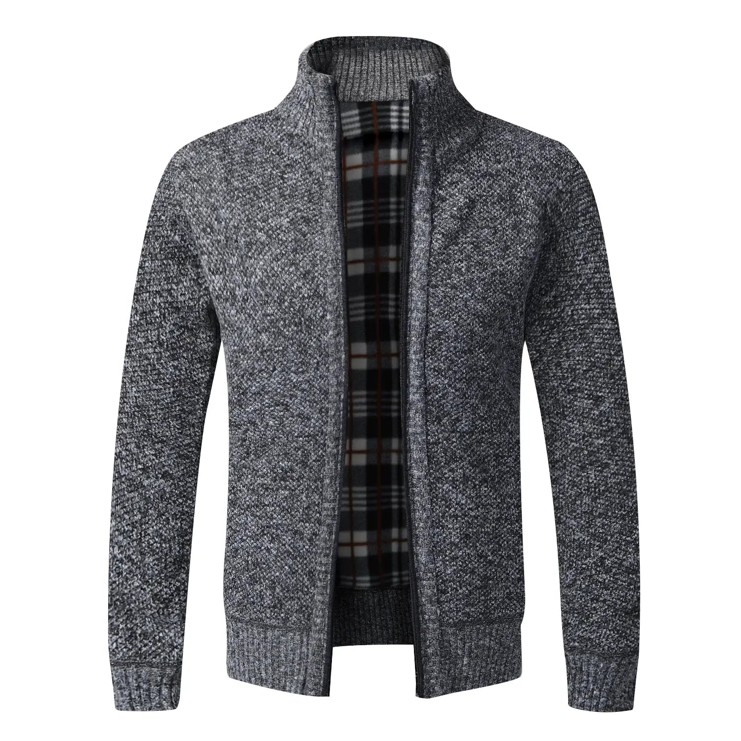 Autumn Winter Warm Cardigan For Men Fleece Full Zip Jacket Slim Fit Luxury Knitted Sweater Coat American Jersey