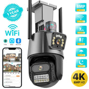 Outdoor wifi PTZ camera with dual-lens, 4K/8MP HD, AI auto-tracking, infrared LEDs, IP66 weatherproof