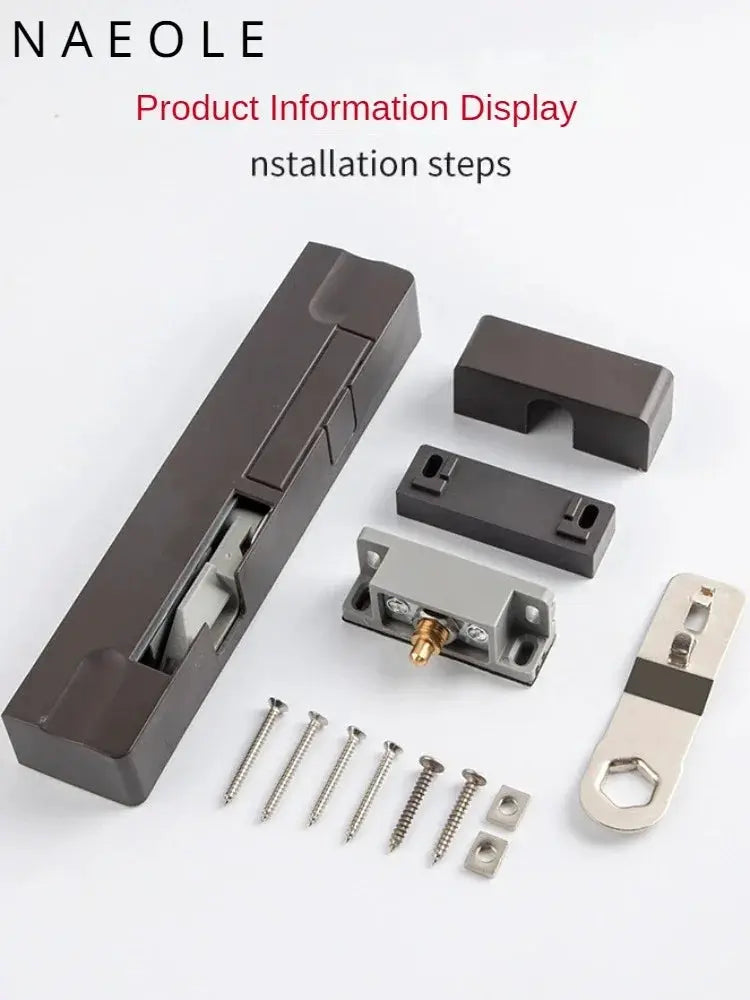 Simples Market door closer stopper kit with gray plastic housing, screws and metal brackets