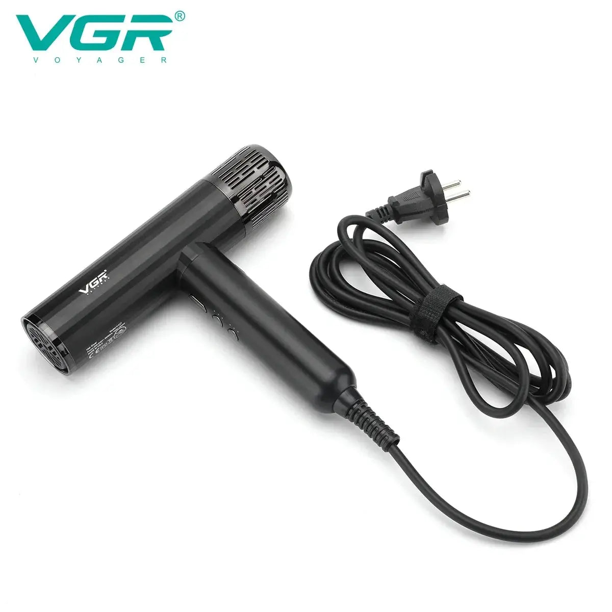 VGR professional hair dryer, black handheld device with power cord and brushless motor