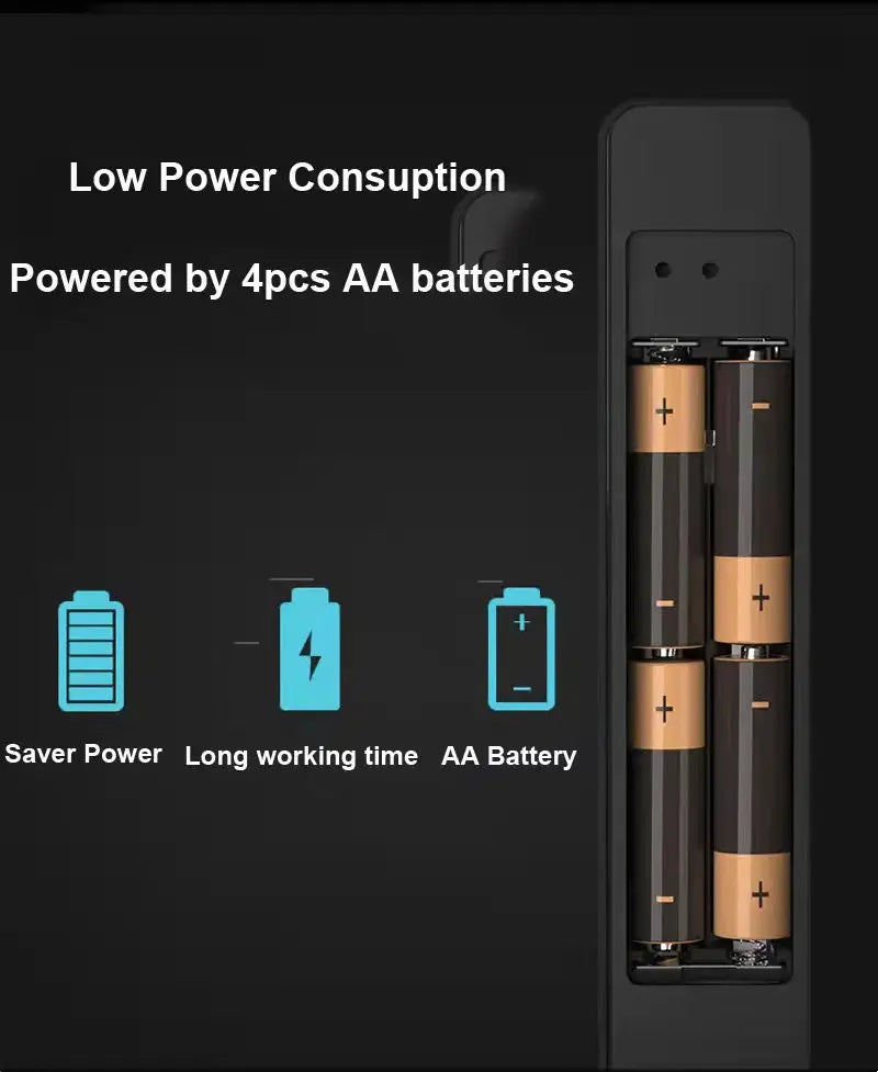 Simples Market Slim 2.8CM Waterproof Sliding Door Smart Lock in black, powered by 4 AA batteries
