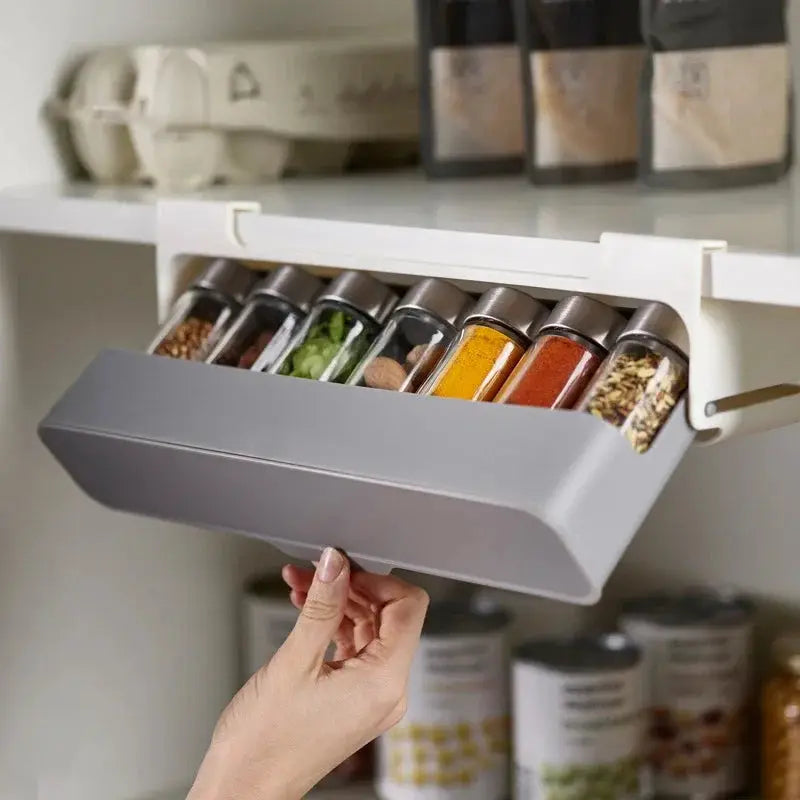 HomeEase Under Shelf Spice Organizer Self Adhesive Wall Mounted Rack With Pull Out Compartments