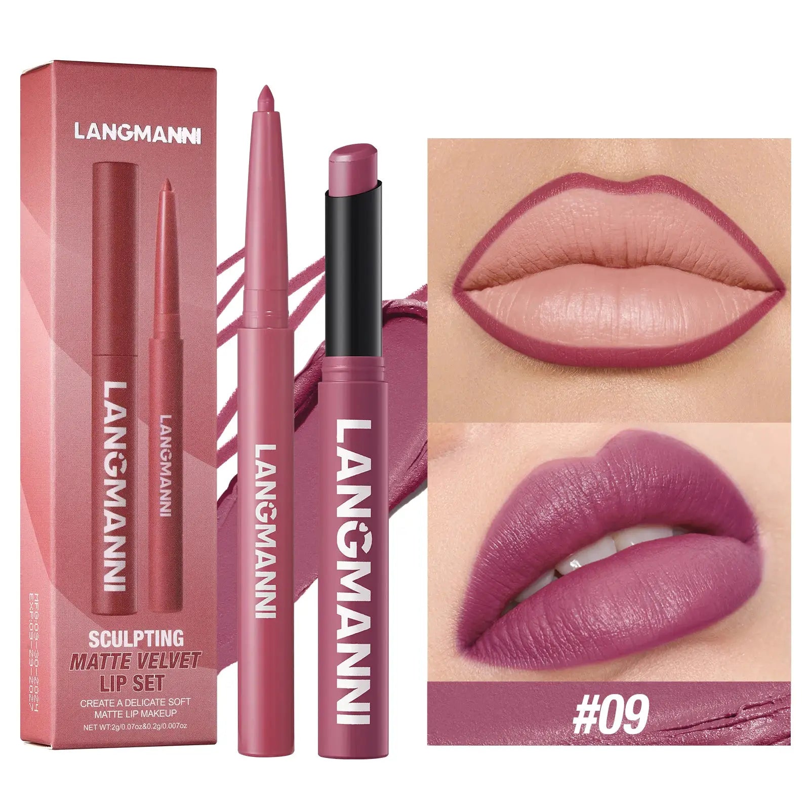 Luxelle Lip Liner and Lipstick Duo Waterproof Smudge Proof Long Lasting Wear Easy to Apply