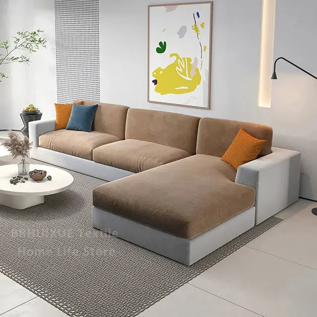 Velvet sofa seat cushion cover for L-shaped sectional couch; brown/tan color with stretch fit