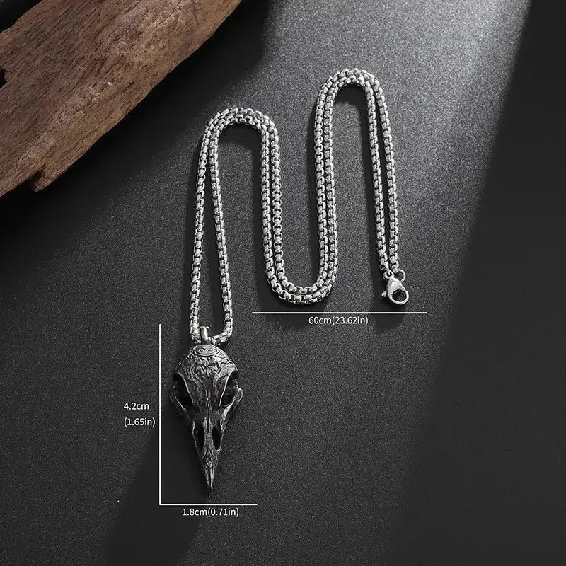 Retro Nordic Style Crow Skull Pendant Necklace Unisex Zinc Alloy Jewelry Gift For Men Personalized Amulet