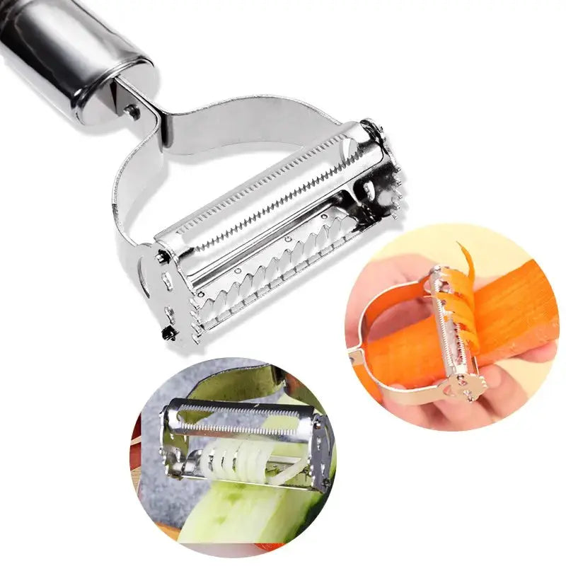 ChefMaster 2 In 1 Stainless Steel Peeler And Grater With Julienne Slicer For Quick Vegetable And Fruit Prep