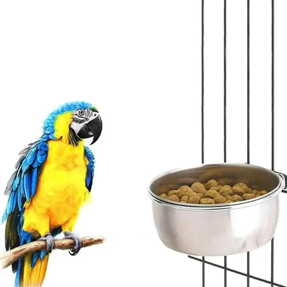 Stainless Steel Clamp On Parrot Rabbit Hamster Pet Bowl Water Feeder Cage Cup Hanging Dish