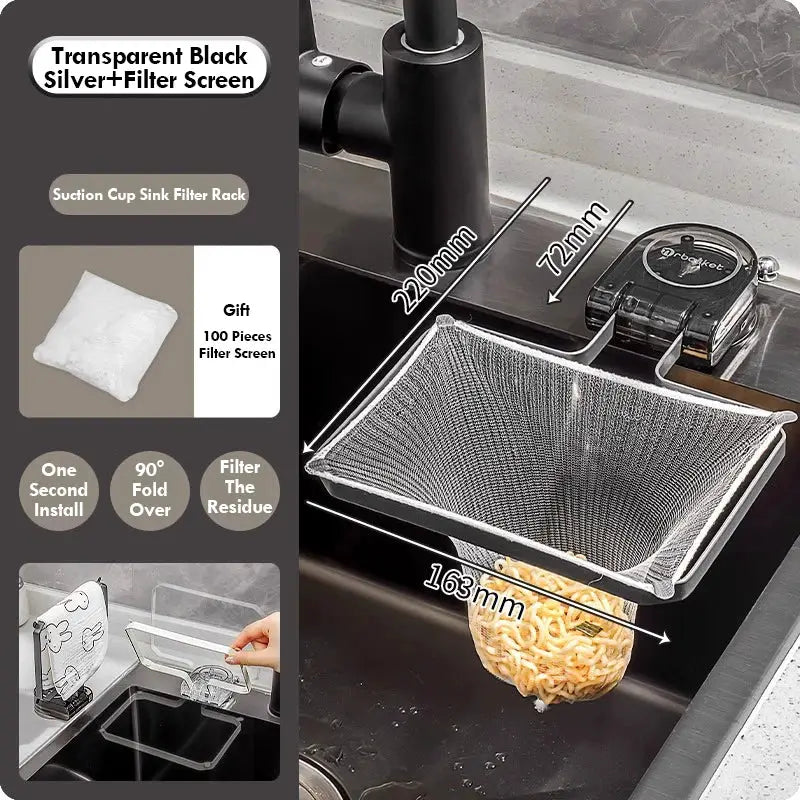 PrimeHome Foldable Sink Filter Rack With Iron Frame PET Mesh And Removable Suction Cup For Easy Drainage
