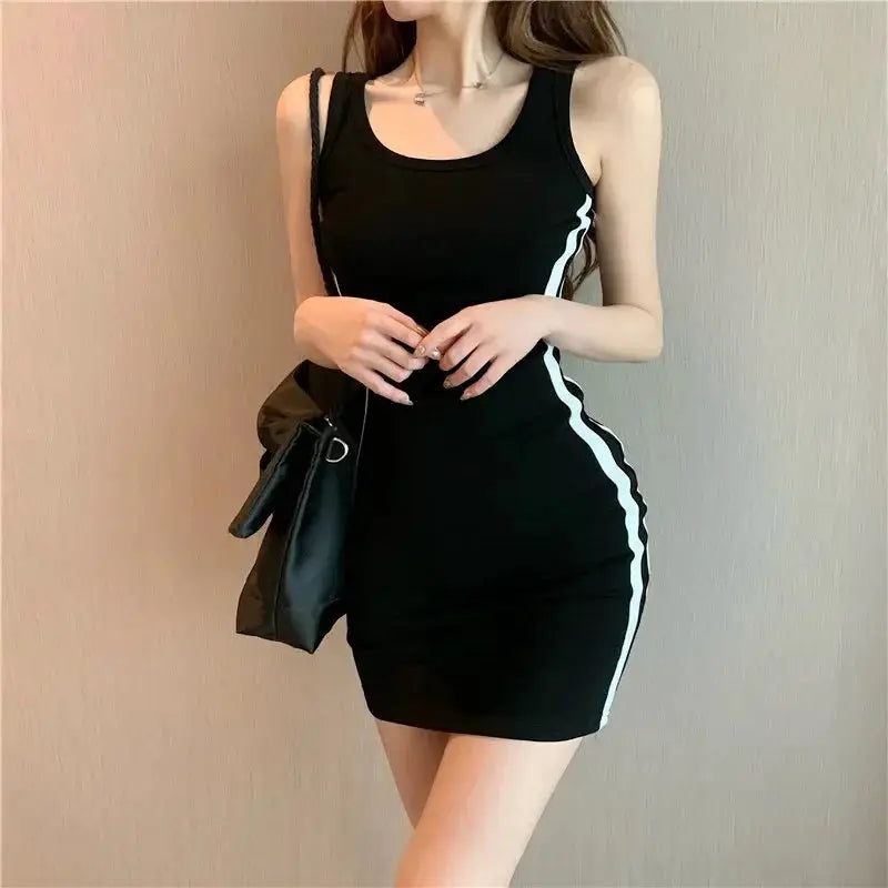 QT Fashion Women Casual Sheath Dress Spaghetti Strap Sleeveless Slim Fit High Stretch Polyester Lightweight Comfort