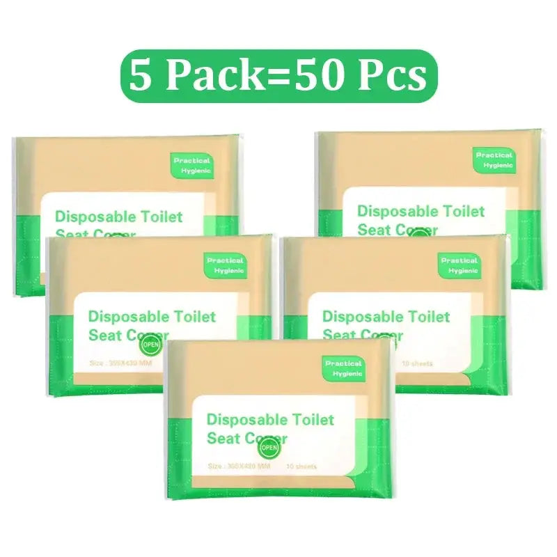 Simples Market disposable toilet seat covers, 50 pcs in a 5-pack; beige/green waterproof travel bathroom accessories