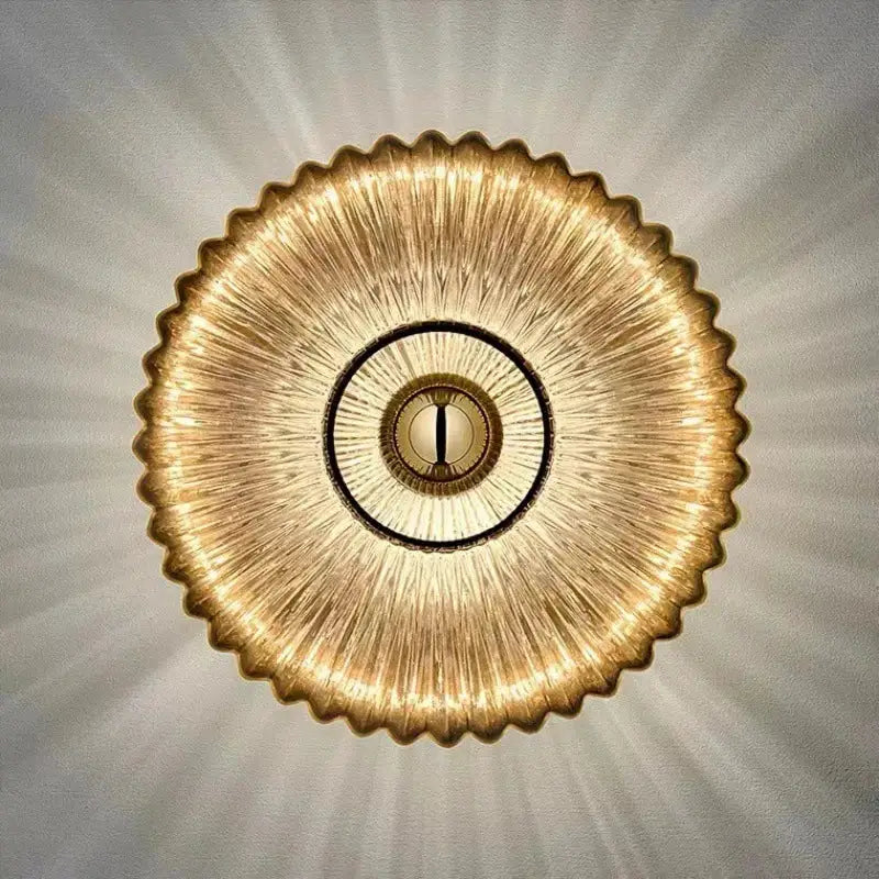Nordic LED Glass Wall Sconce, circular gold scalloped design