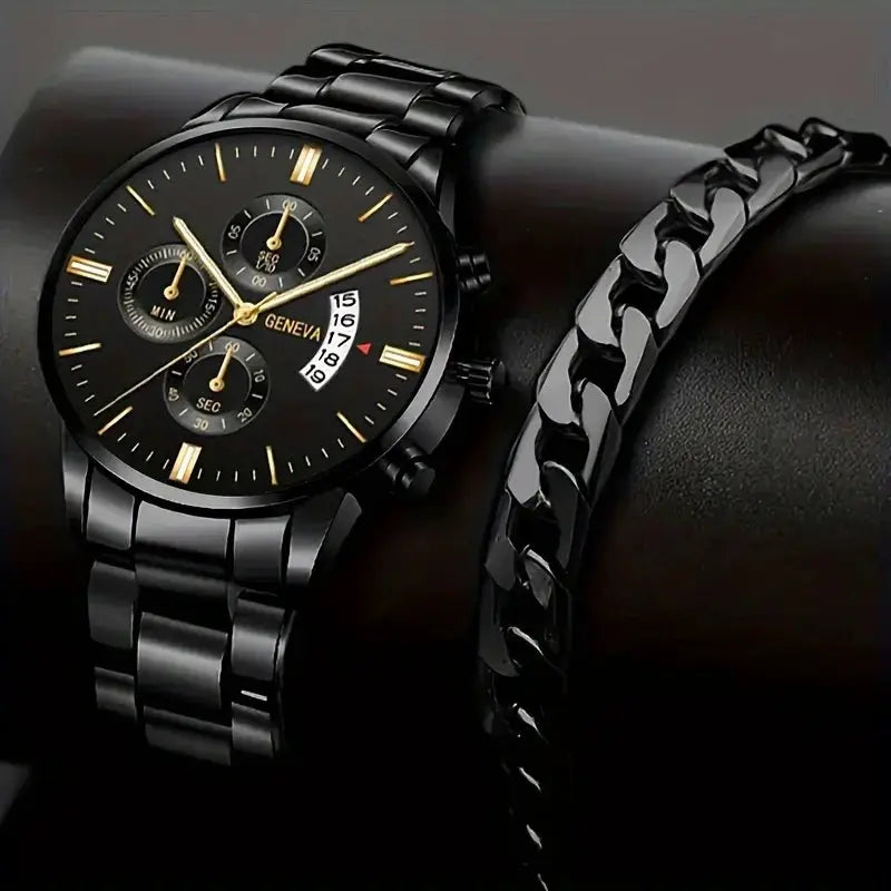 LuxeTime Men's Luxury Stainless Steel Watch With Calendar Quartz Movement Minimalist Business Timepiece