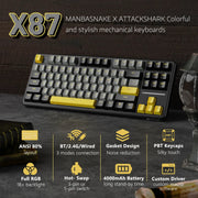 ATTACK SHARK X87 wireless mechanical keyboard by Simples Market; gray and yellow keycaps, gasket hot-swappable
