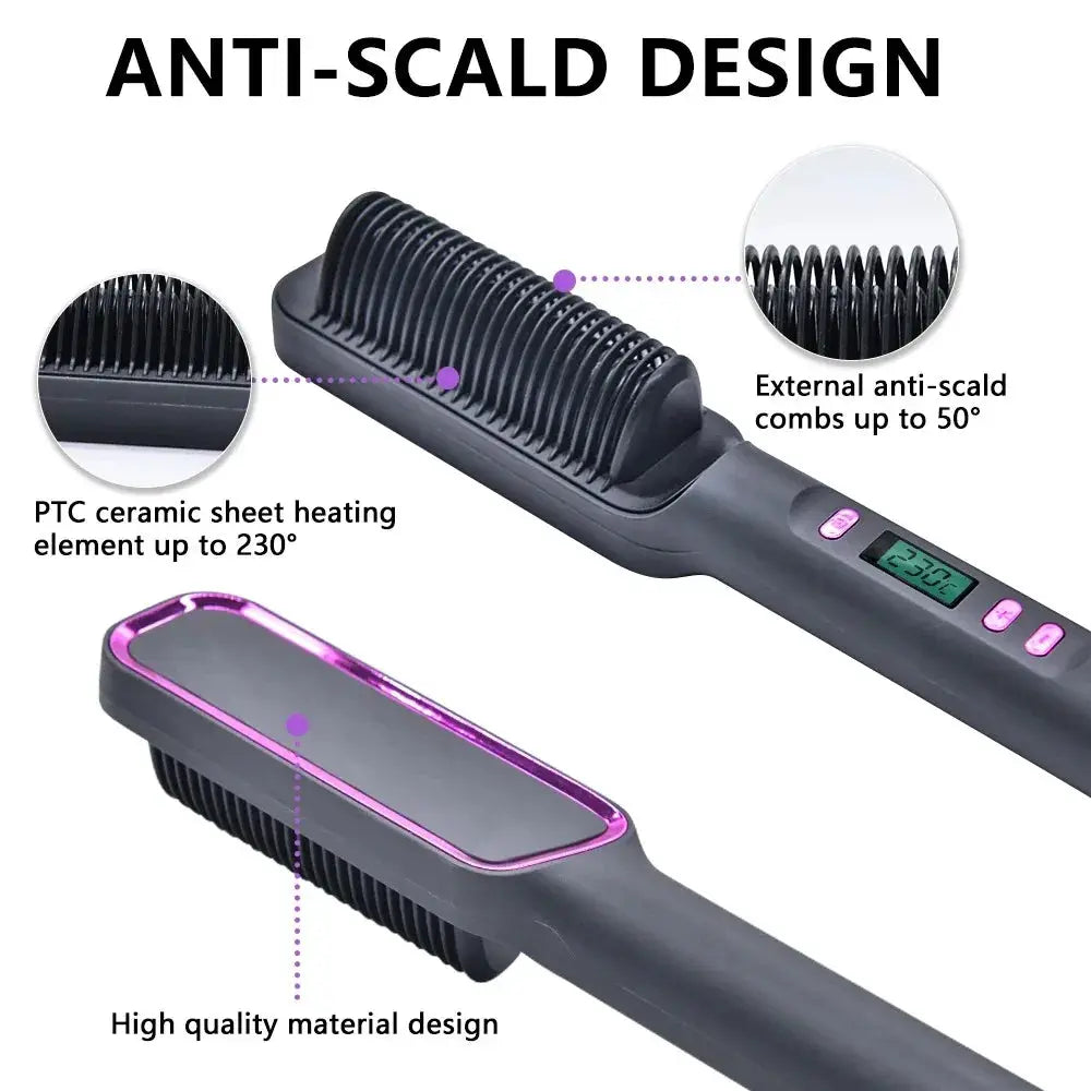 Simples Market electric hot comb multifunctional straightening brush with ceramic heating and anti-scald design