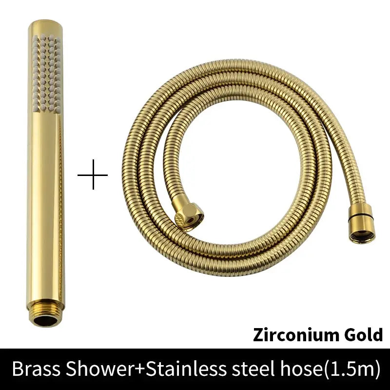 Simples Market brass handheld shower head with zirconium gold finish and 1.5m stainless steel hose