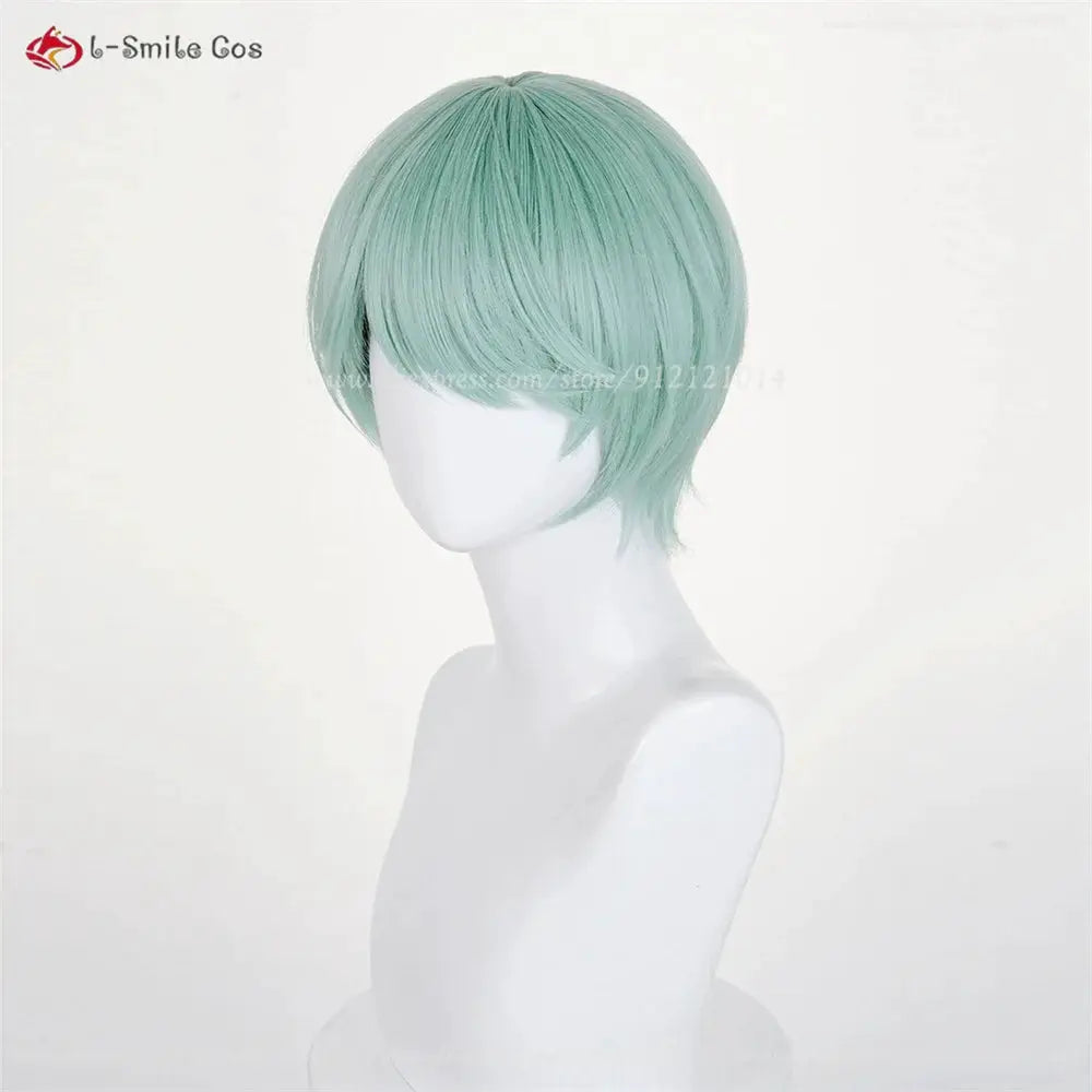 Anime cosplay wig, mint green short bob with fringe, heat-resistant synthetic hair by Simples Market