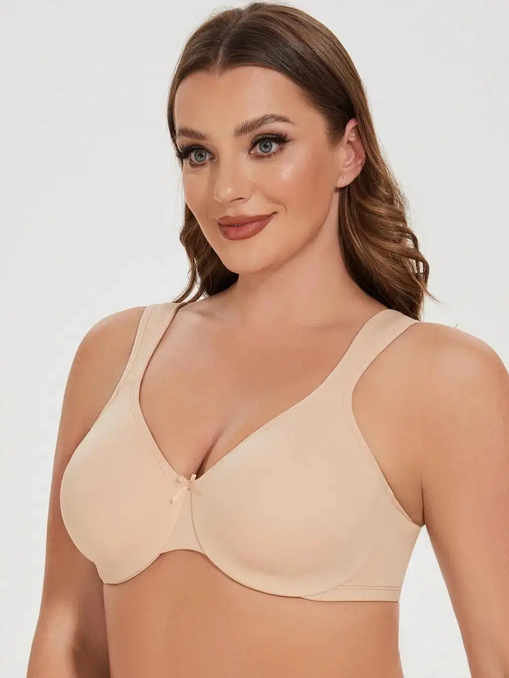 MELENECA women's minimizer seamless underwire bra in nude beige, plus-size
