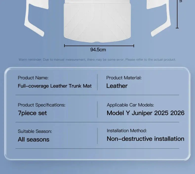 Leather trunk mat by Simples Market for Tesla Model Y Juniper 2021-2026; 7-piece full-coverage, waterproof non-slip liner