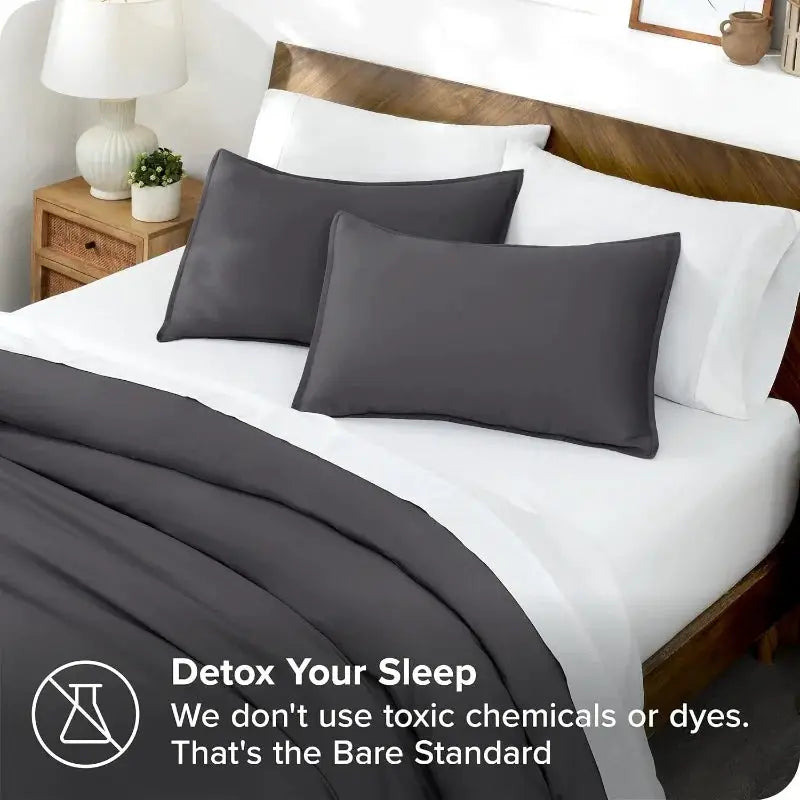 Summer Cooling Quilt Cover Set 3pc by Simples Market in silky Lyocell bamboo, gray and white