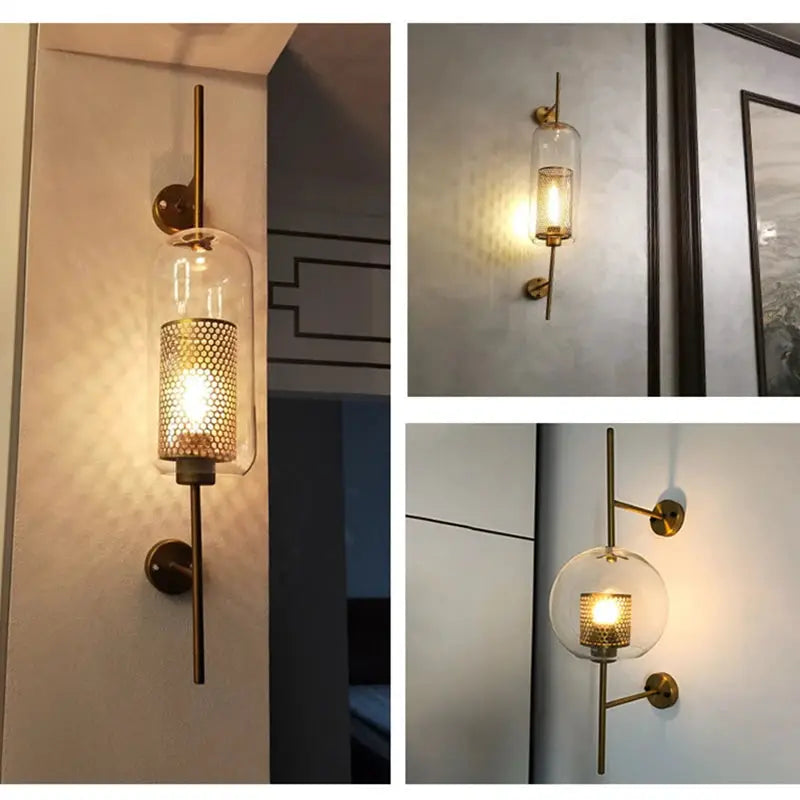 Modern glass wall lamp sconce in gold finish by Simples Market