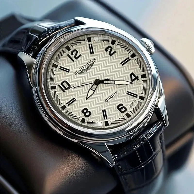 Top Brand Luxury Business Wristwatch For Men With Waterproof Case And Genuine Leather Strap And Quartz Movement