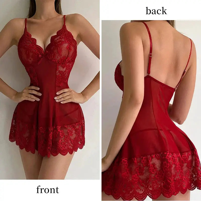 LaceLuxe Plus Size Sheer Lace Mesh Pajama Set Sleeveless Floral Sleepwear For Curves