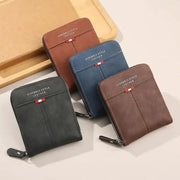 Men's leather zipper wallet, threefold design, four colors (black, brown, blue, tan) with DIZORIS STYLE LEATHER branding
