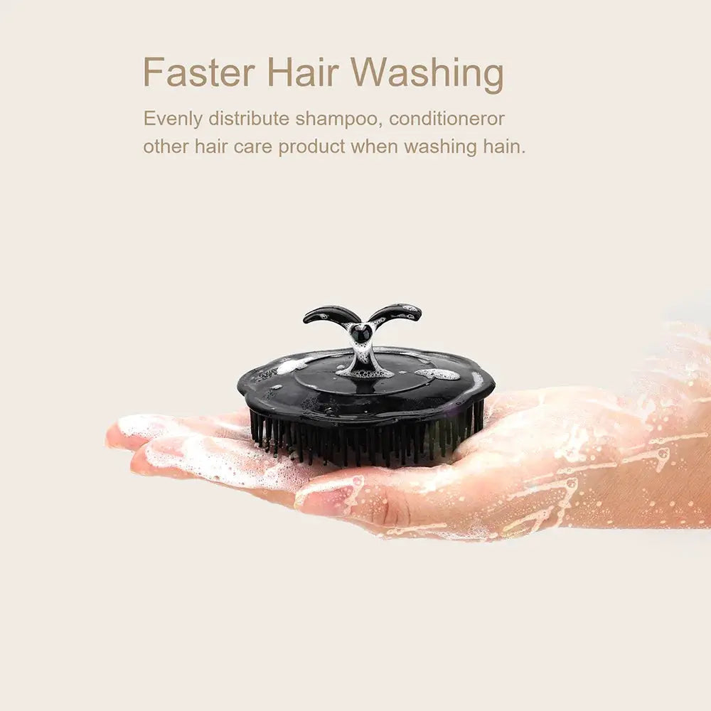 Shower scalp massage brush, black with circular bristle head for washing hair