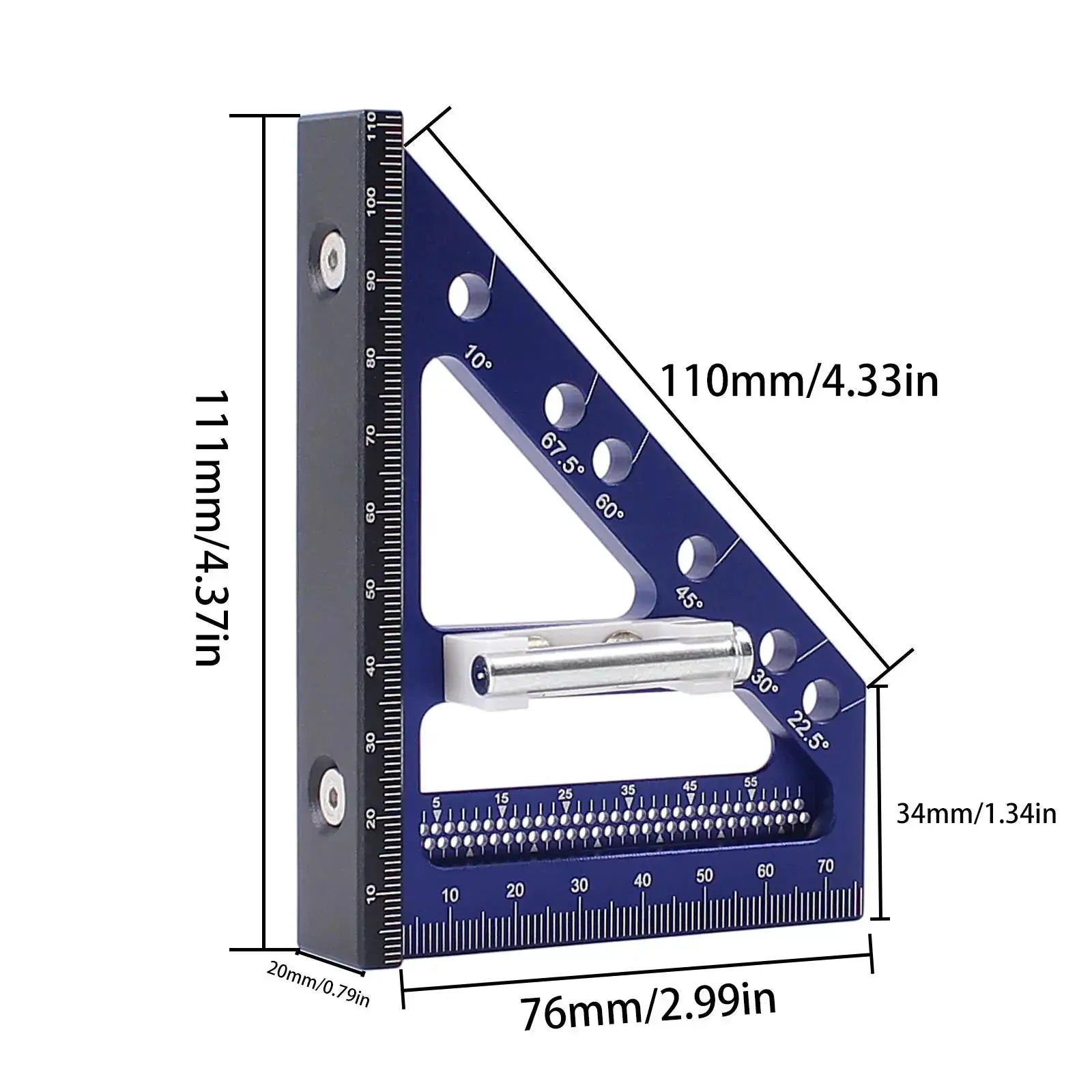 ProEdge Woodworking Square Protractor Aluminum Alloy For Precise 22.5 To 90 Degree Angles Engineers And Carpenters