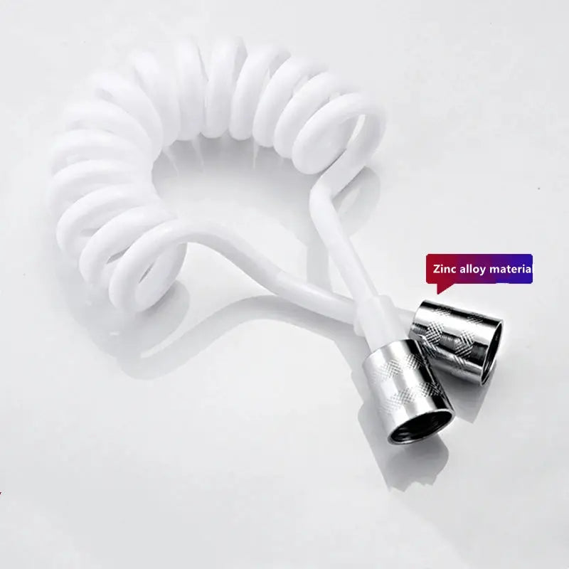 Handheld bidet sprayer hose with white spiral coil and zinc alloy fittings
