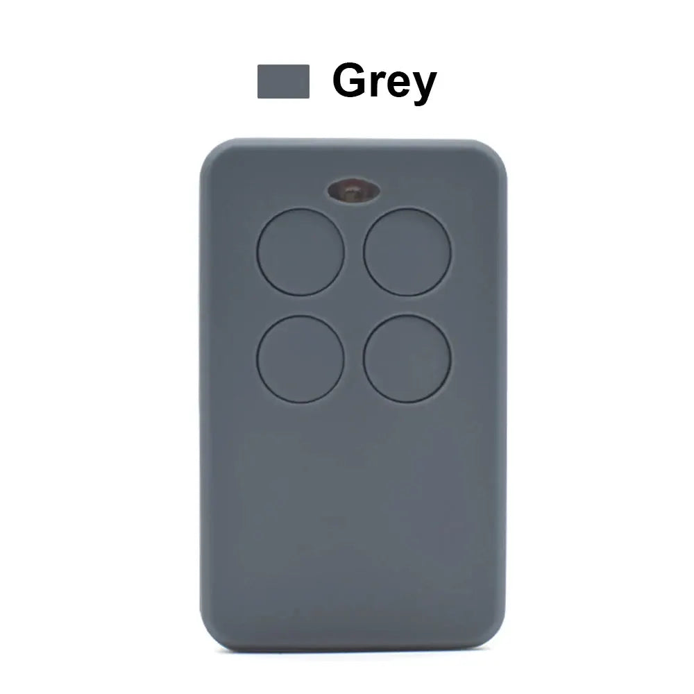 Garage door remote control, grey, four circular buttons