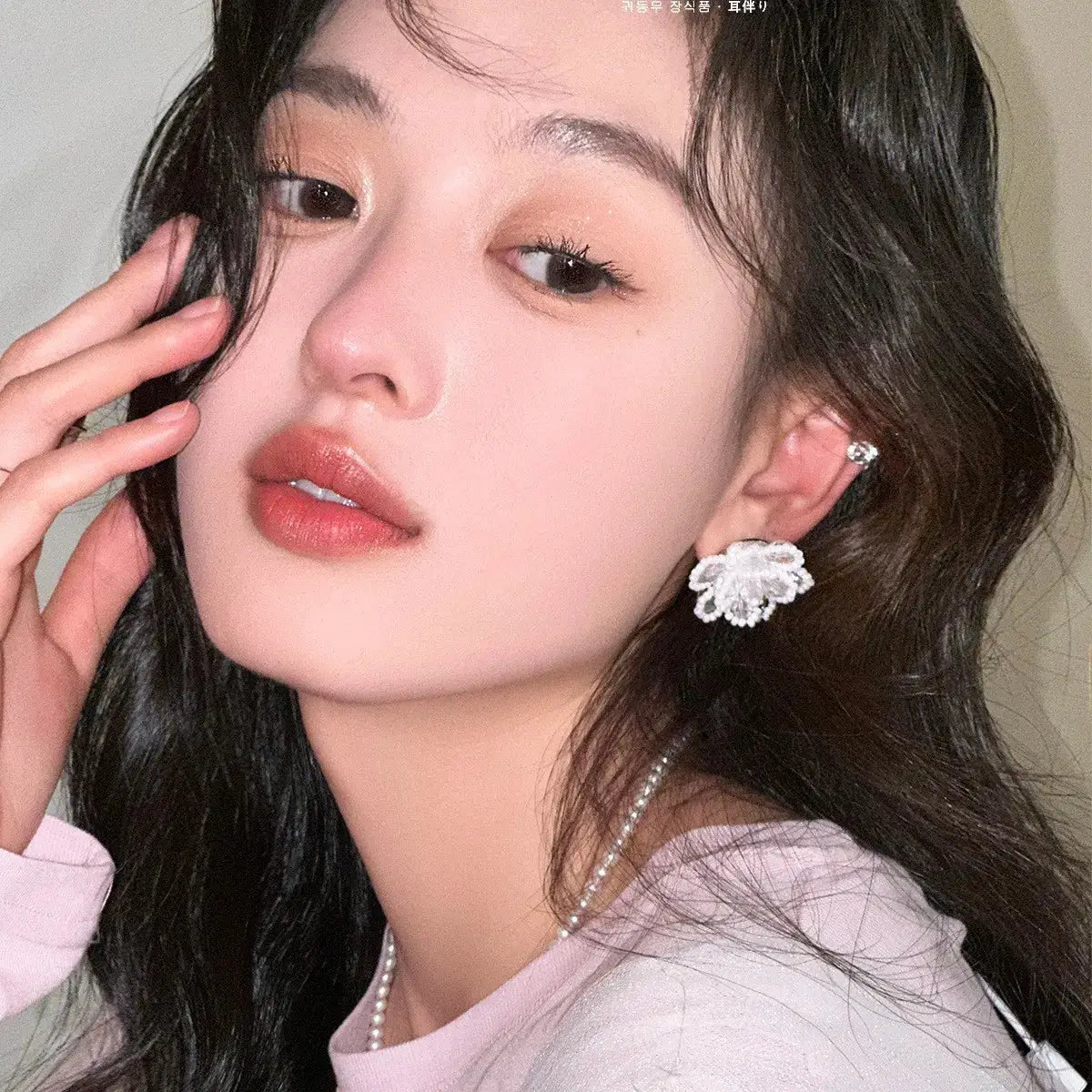Sweet Crystal Pearl Flower Earrings by Simples Market, white rose floral studs with zircon crystals